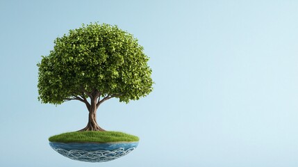 Tree of life floating islands surreal landscape 3D illustration