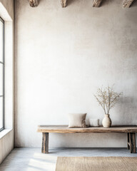 Rustic Bench with Potted Plant in Bright Room