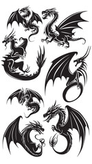 Obraz premium Dragon silhouettes vector