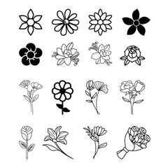 set of black and white flowers