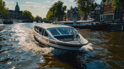 Scenic boat tour on the canals of Amsterdam, capturing the charm of this iconic European city