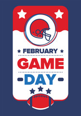 Game Day. American football playoff. Super Party in United States. Final game of regular season. Professional team championship. Ball for american football. Sport poster. Vector illustration