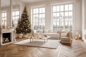 Fototapeta premium Christmas decoration furniture window floor.