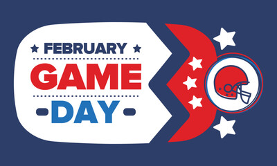 Game Day. American football playoff. Super Party in United States. Final game of regular season. Professional team championship. Ball for american football. Sport poster. Vector illustration