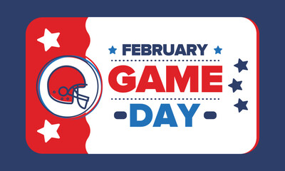 Game Day. American football playoff. Super Party in United States. Final game of regular season. Professional team championship. Ball for american football. Sport poster. Vector illustration