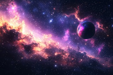 Obraz premium Space cosmic illustration with planets scene created with Generative AI