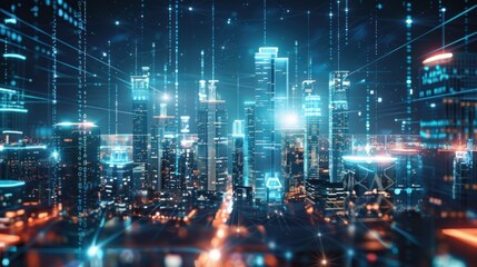 Obraz premium Smart city connection dot point connect with line network technology metaverse concept Big data