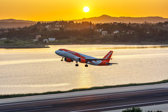 EasyJet Airbus A320 airplane at Corfu Airport in Greece