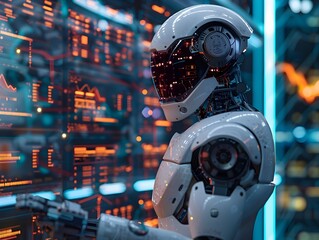 Fototapeta premium AI Powered Financial Advisor Assisting Client with Advanced Investment Strategies Using Analytics