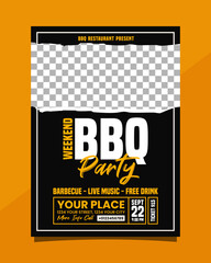 Weekend BBQ party vertical flyer or poster template design