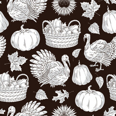 Thanksgiving day monochrome seamless pattern