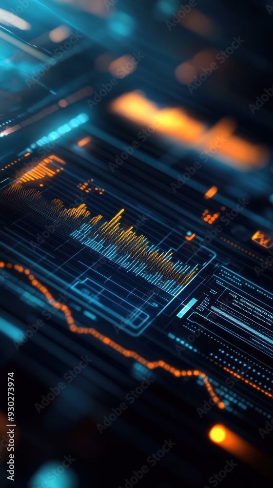 Poster a futuristic hud interface with various data points and graphs overlaying a dark background
