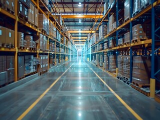 High Tech Logistics Center with Smart Sensors Tracking Real Time Inventory