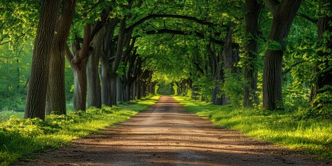 Naklejka premium Green tree lined path