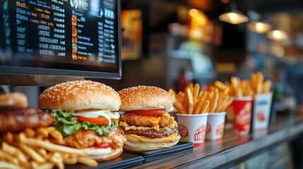 A colorful fast food menu board displaying combo meals, value deals, and limitedtime offers, Fast food menu, eyecatching design