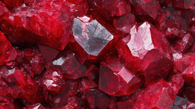 Close-up of cinnabar crystal revealing its intense red color and intricate geometric formations