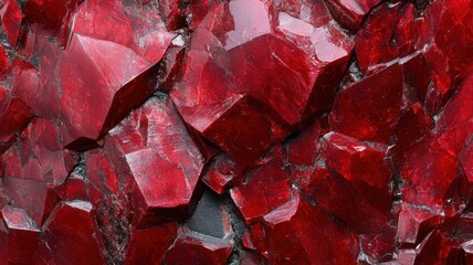 Close-up of cinnabar crystal revealing its intense red color and intricate geometric formations
