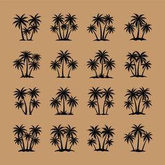 Palm tree set silhouette