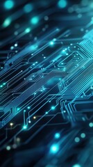 Obraz premium A digital circuit board with glowing blue and green lines, symbolizing modern technology