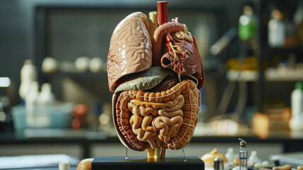 Human anatomy model showing internal organs, used for educational purposes in biology and science