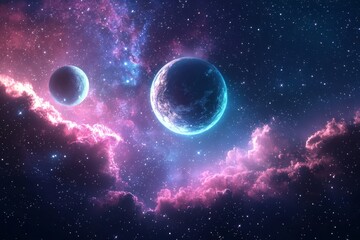 Space cosmic illustration with planets scene created with Generative AI