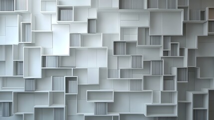 Fototapeta premium Modular Minimalist Blank Wall Bookshelf with Adaptable Sections for Stylish Storage and Display