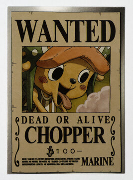 Hamburg, Germany - 02052023: photo of the English one piece panini trading gamecard wanted chopper 135 from the epic journey set on white background.