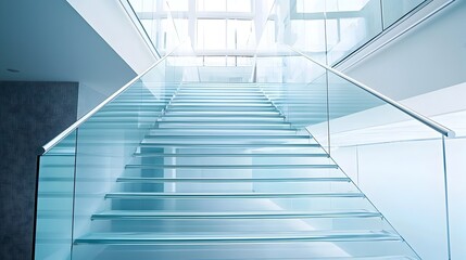 Fototapeta premium Sleek and Transparent Glass Staircase in a Modern Architectural Building