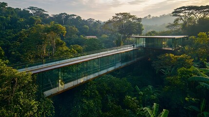 Obraz premium Breathtaking Glass Bridge Traversing Lush Forest Landscape with Panoramic Views