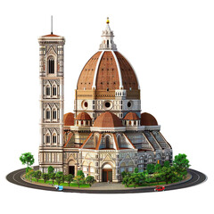 Fototapeta premium 3D Illustration Render of Florence Cathedral (Duomo) in Italy: Travel concept design Isolated on transparent background.