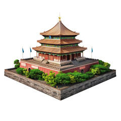 Fototapeta premium 3D Illustration Render of Forbidden City in Beijing, China: Travel concept design Isolated on transparent background.
