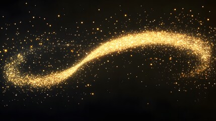 A long, curved trail of glowing golden particles against a black background with a bright star at the end