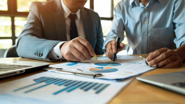 Financial consultant presenting a portfolio report to a client, emphasizing professional financial advisory services