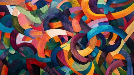 Abstract Art with Intertwined Curves and Vivid Colors