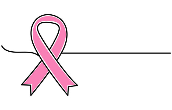 recommend clip art: Breast cancer awareness ribbon hand drawn with single one continuous line. Isolated vector illustration. Editable stroke. Vector illustration in sketch style, One continuous line drawing