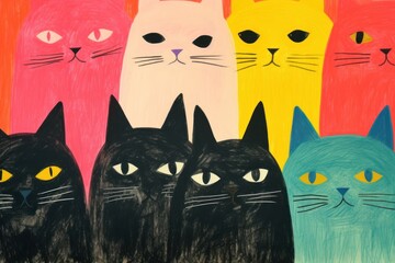 Group of cats art painting animal.