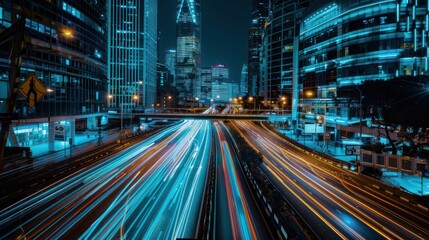 Fototapeta premium Nighttime Cityscape with Light Trails