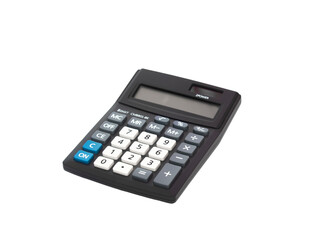 Black calculator isolated on white background with no display, copy space