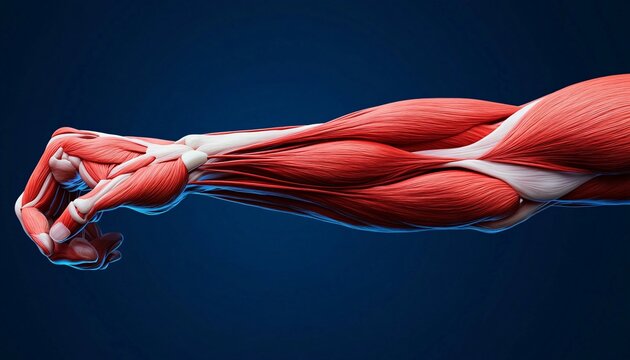 Muscle Fibers of Human Anatomy in Forearm on Deep Blue Background Human Anatomy