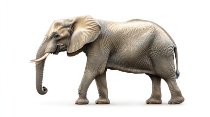 Fototapeta premium African Elephant Walking on a White Background
