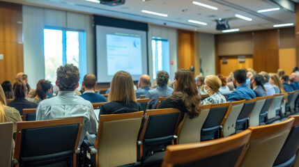 Fototapeta premium Conference room filled with professionals attending a presentation, showcasing knowledge sharing and learning