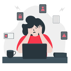 Worried women about her data being stolen online, Internet privacy and data security stressed person vector