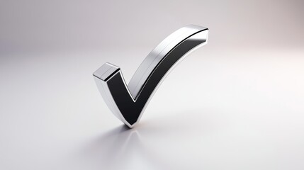 Metallic check mark symbol on white background