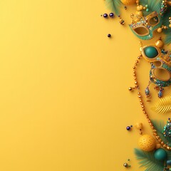 Fototapeta premium Mardi Gras parade, colorful masks and beads, 3D illustration