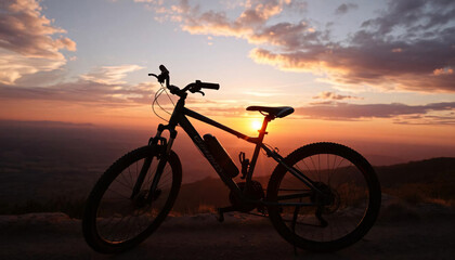 Obraz premium Sunset silhouette of a cycle on a mountain bike
