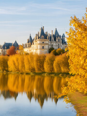 Obraz premium 프랑스 가을, 강이 있는 경관