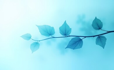 background blue leaves on a green blurred background with copy space