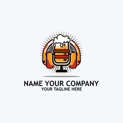 beer podcast  with headphone earphone logo icon emblem