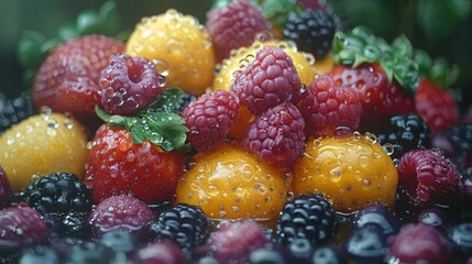 stack of fruits wet shiny fresh textured, vibrant color, AI Generative