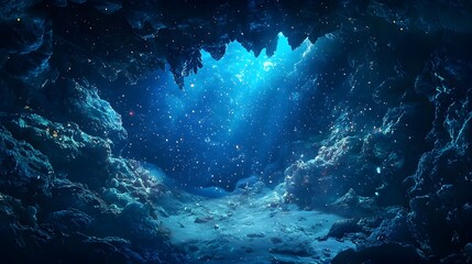 Obraz premium Enigmatic Underwater Cave with Glowing Crystals,Revealing a Magical Underwater Realm